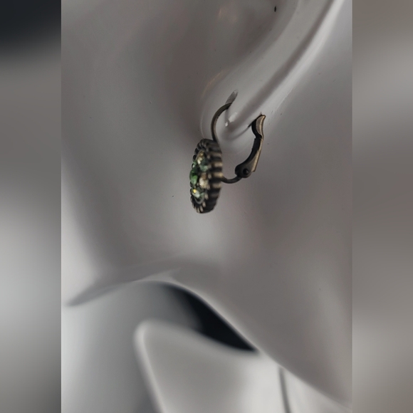 Lia Sophia Seafoam Antique Gold Tone Green Crystals Drop Necklace & Earrings Set - Picture 4 of 7